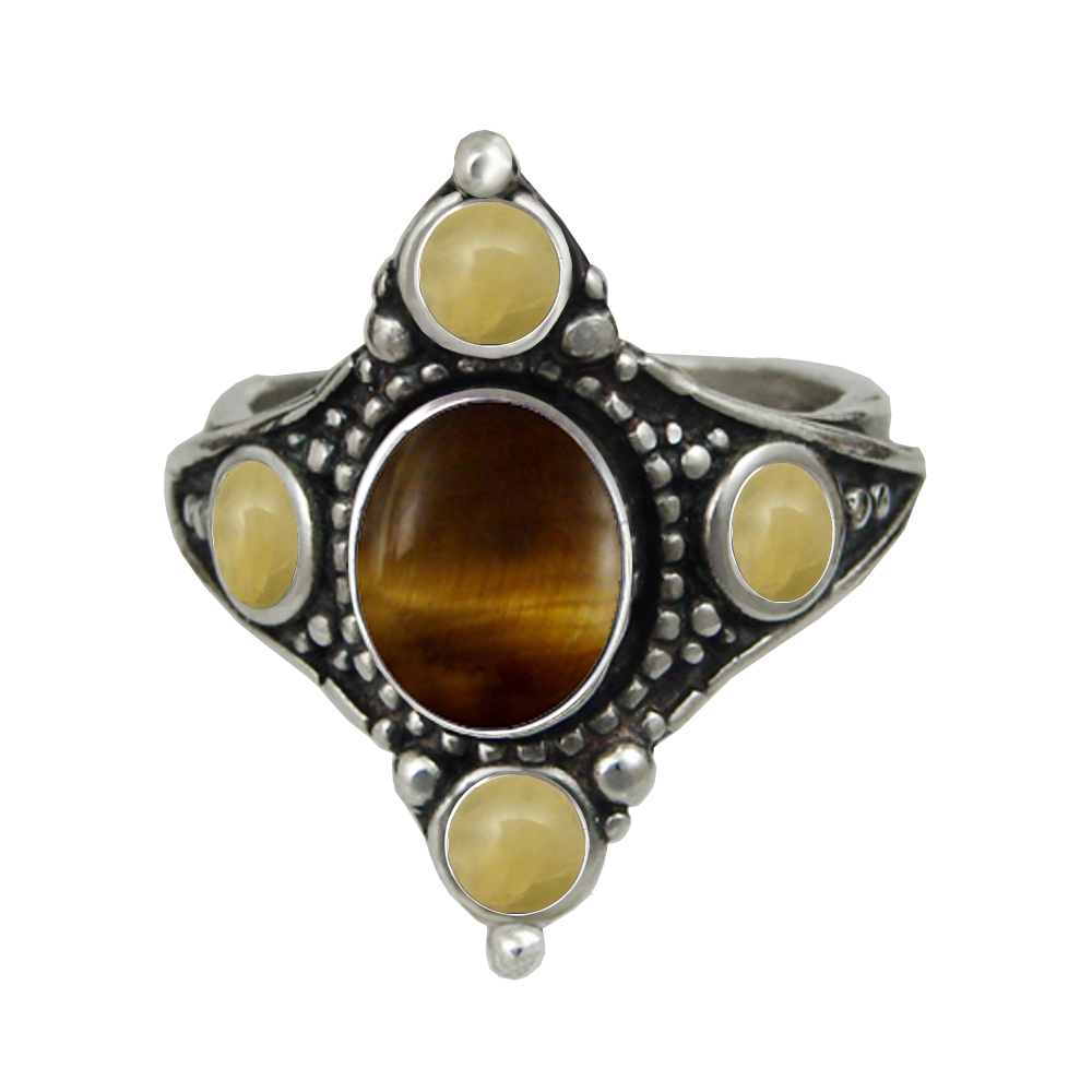 Sterling Silver Renaissance Queen's Ring With Tiger Eye Size 9